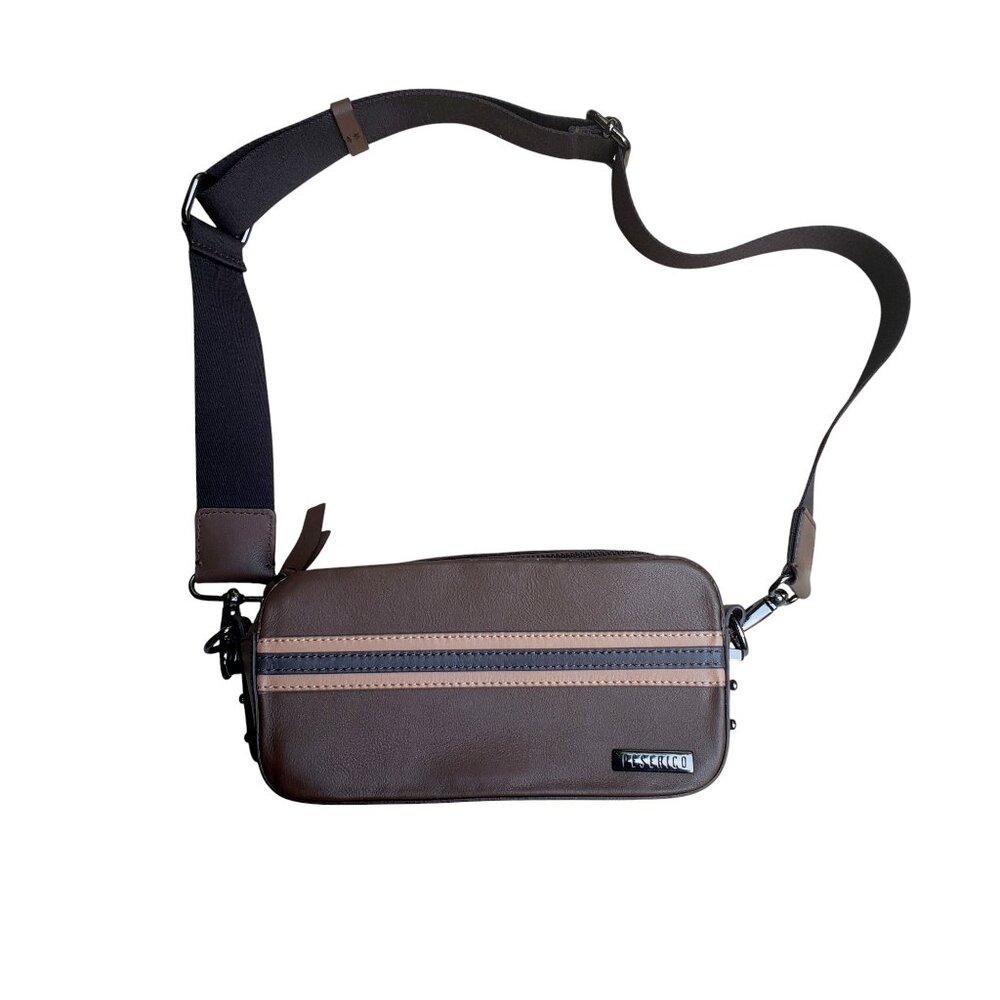 Peserico brown & tan leather purse w/shoulder strap